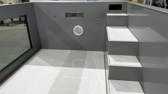 Piscina de rolipropileno de 6,5 m x 2,5 m con ventana de 4 m